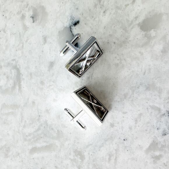 Golf Club Ball Cufflinks Men One Size Silver Tone Iridescent Rectangle Unbranded - Picture 5 of 6